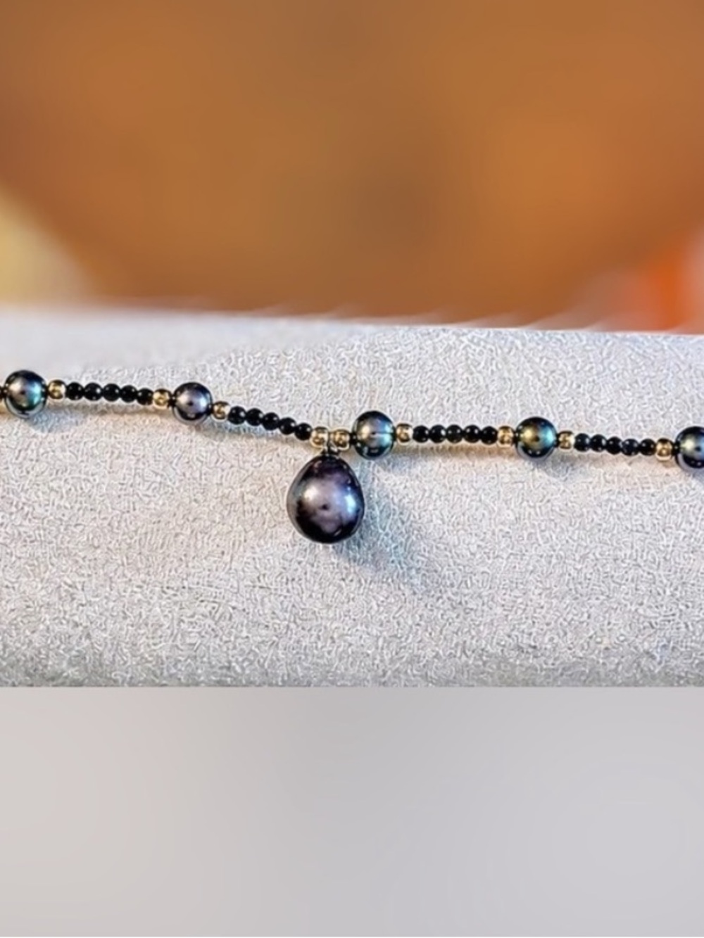 Asymmetrical Black Pearl & Onyx Charm Bracelet
